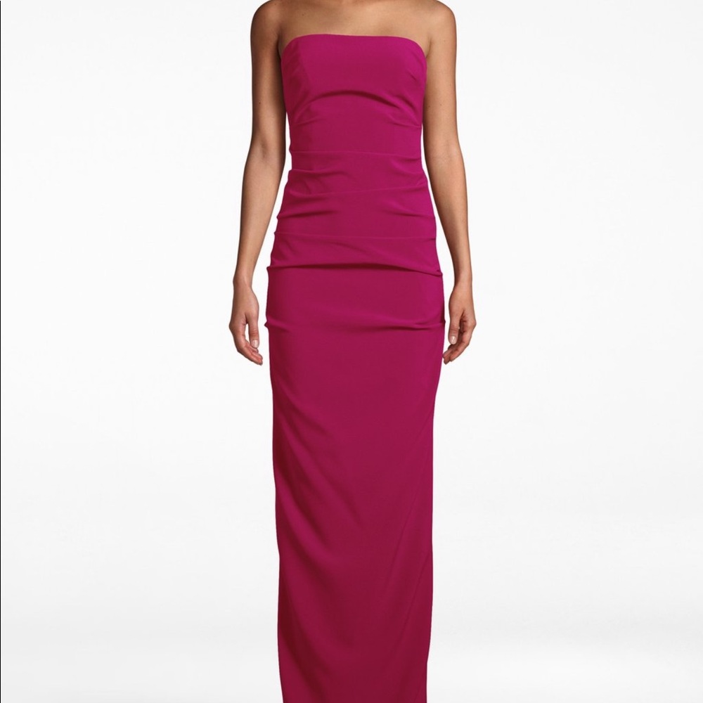 Stretch Crepe Tuck Strapless Gown